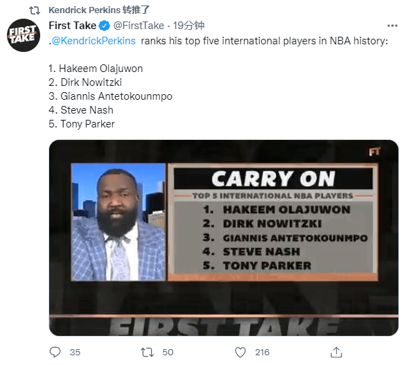 国际|名宿评国际球员TOP5：第一或有争议，字母哥进前三，加索尔未入选