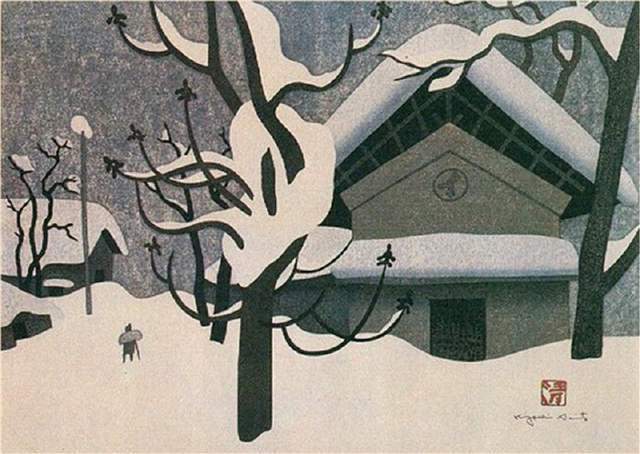 日本近代版畫大師齋藤清冬日雪景系列版畫作品