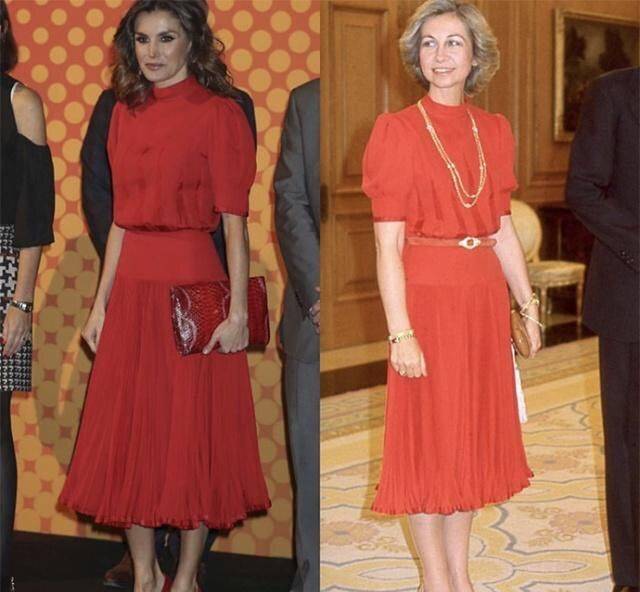 一身 西班牙王后真节俭，穿婆婆27年前定制款旧衣，一身粉配绿依然好美