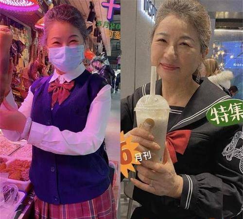 网络 68岁奶奶穿JK裙子逛菜市场，背影像18岁少女，路人反应亮了