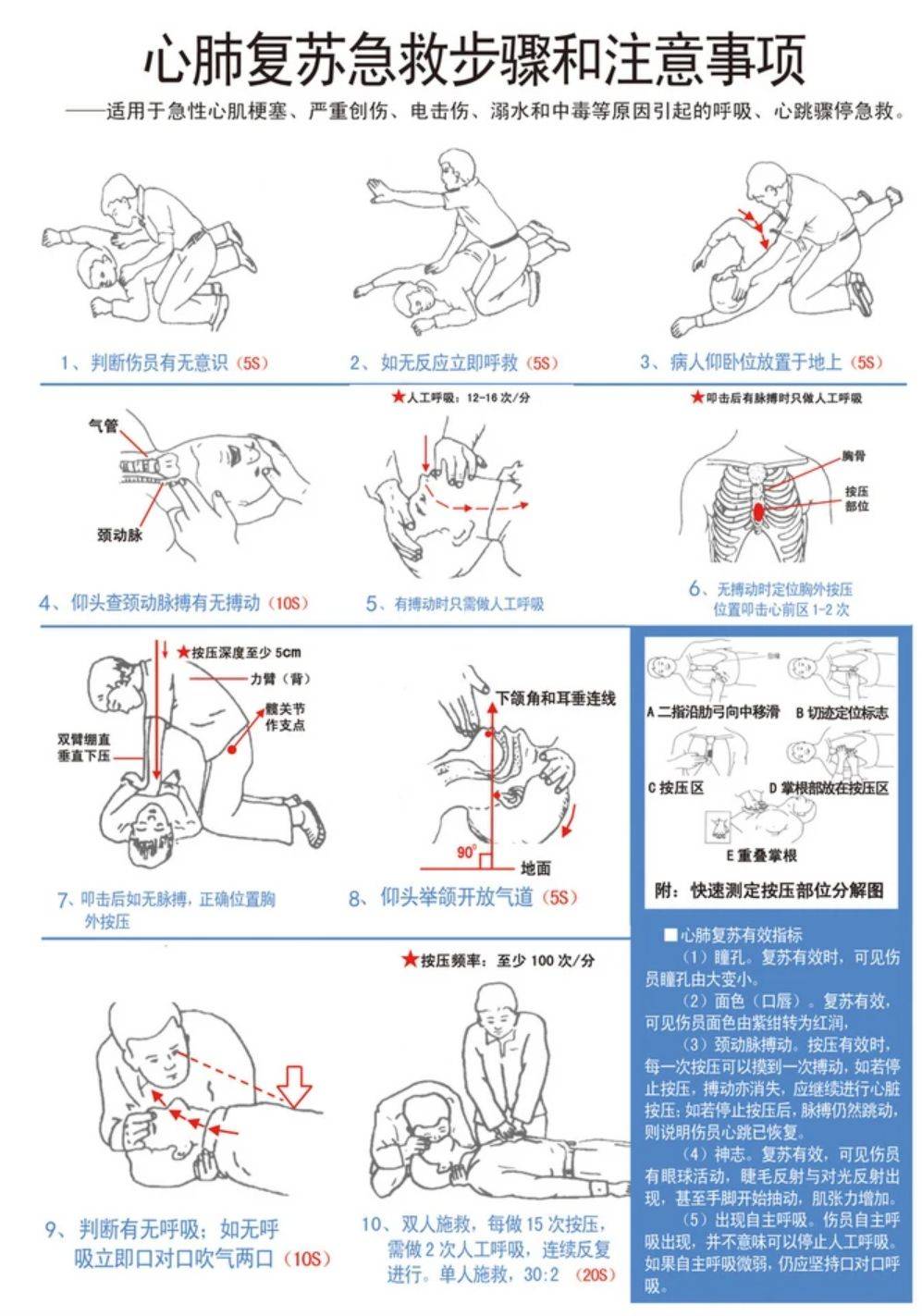 法、心肺复苏法等，并熟悉有关烧伤、烫伤、外伤、气体中毒等急救常识。对于可以处理的伤情，救护员应根据伤