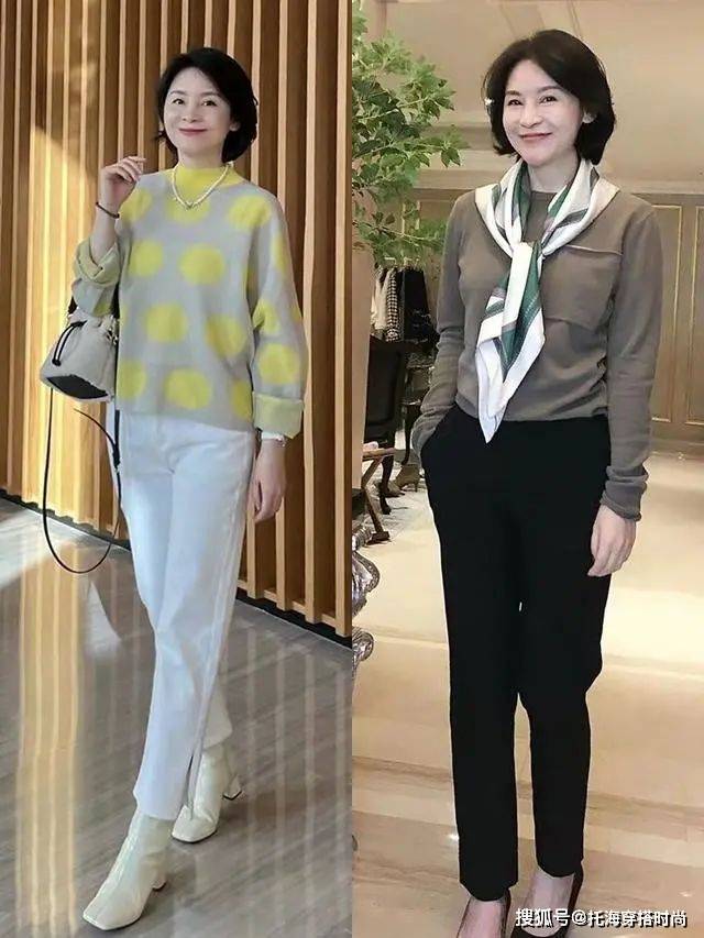 黑色 “羊绒衫+阔腿裤”太美了！过年50、60岁这么穿，散发浓浓女人味