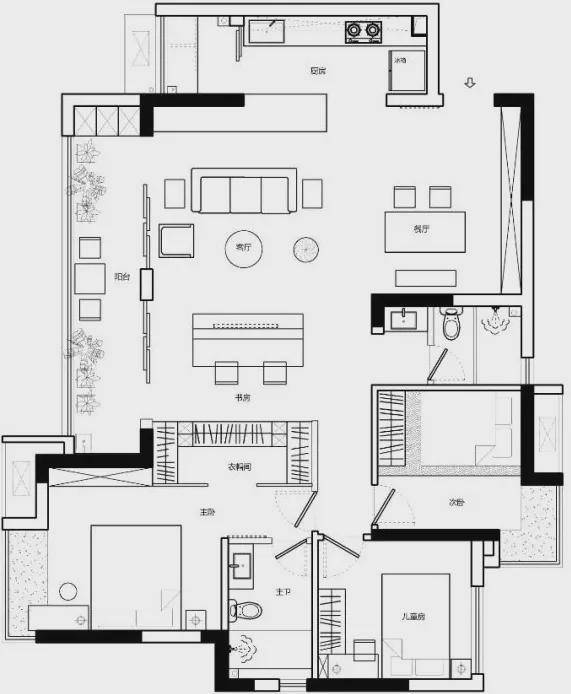 110㎡温馨原木风开放式厨房岛台营造开阔视觉效果