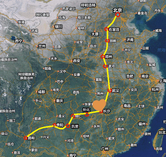 北京到昆明航线图图片