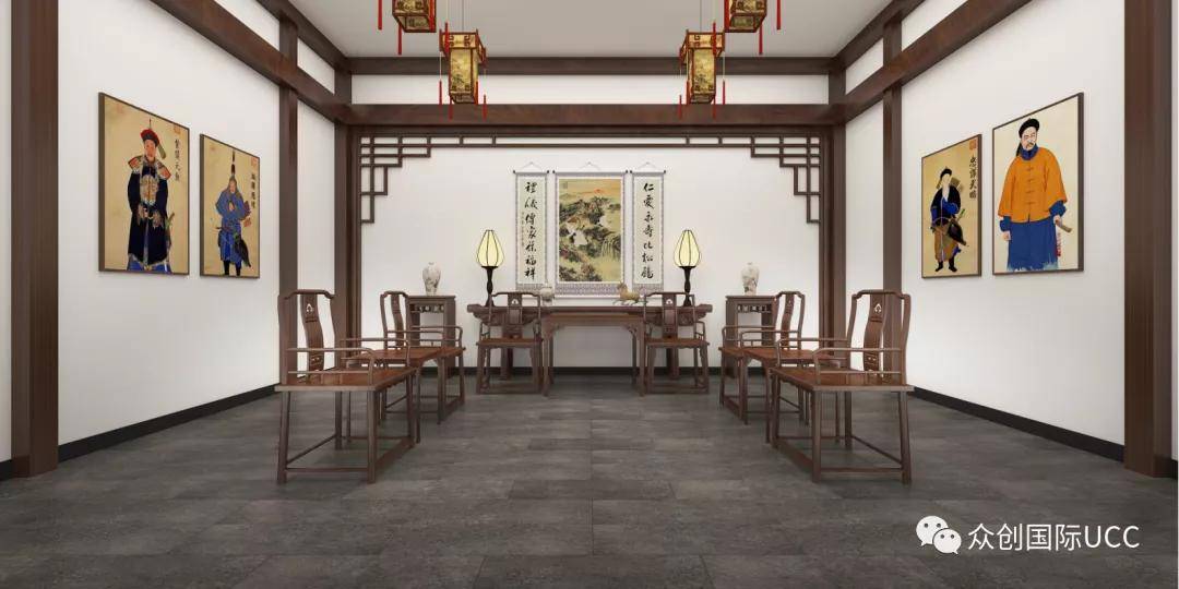 74 接待室第二展区 ● 二堂将军指挥作战室内场景还原,采用沙盘的