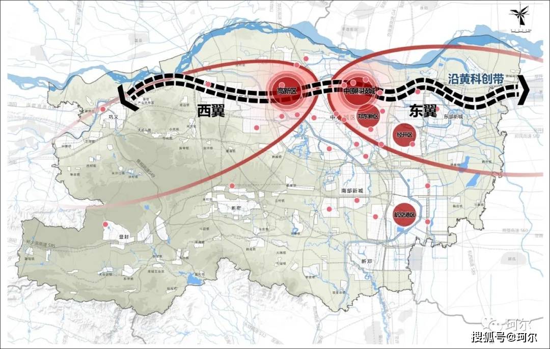 向南有副城延伸的郑平郑漯和许港产业带