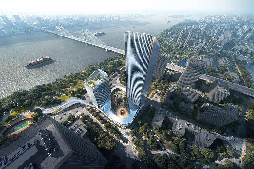 项目鸟瞰图地块位于武昌滨江商务区核心的滨江地段,西侧为滨江大道与