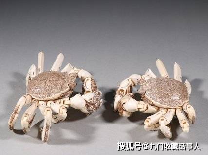 回流:松山款牙雕螃蟹一对._cm_包浆_牙质
