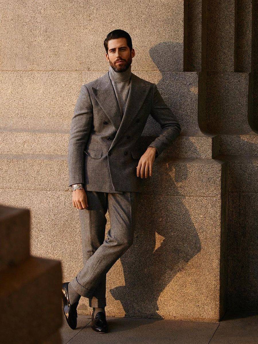 毛衣 高领毛衣先不要藏起来，在早春还是很实用，这样搭型男范十足