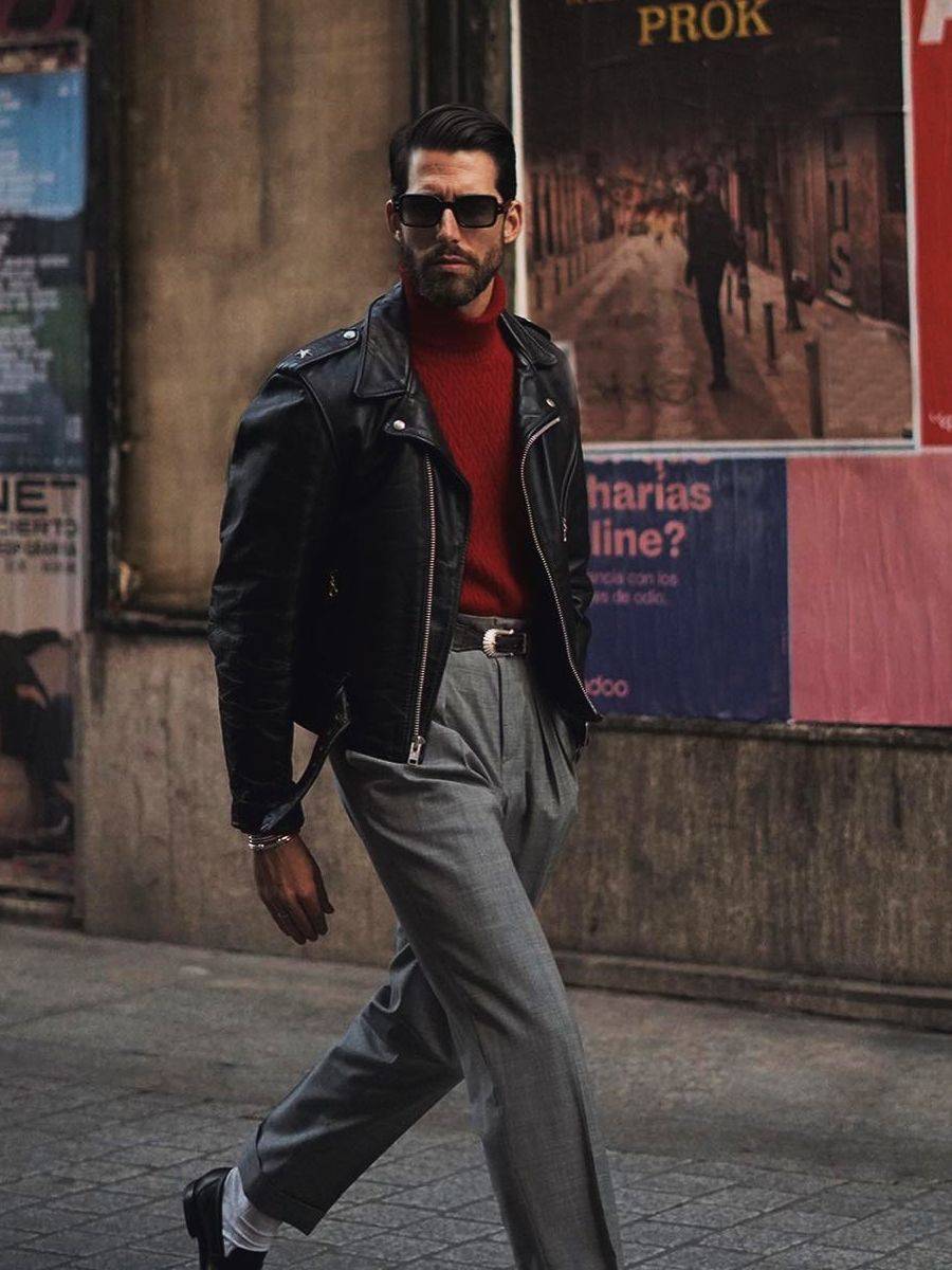 毛衣 高领毛衣先不要藏起来,在早春还是很实用,这样搭型男范十足