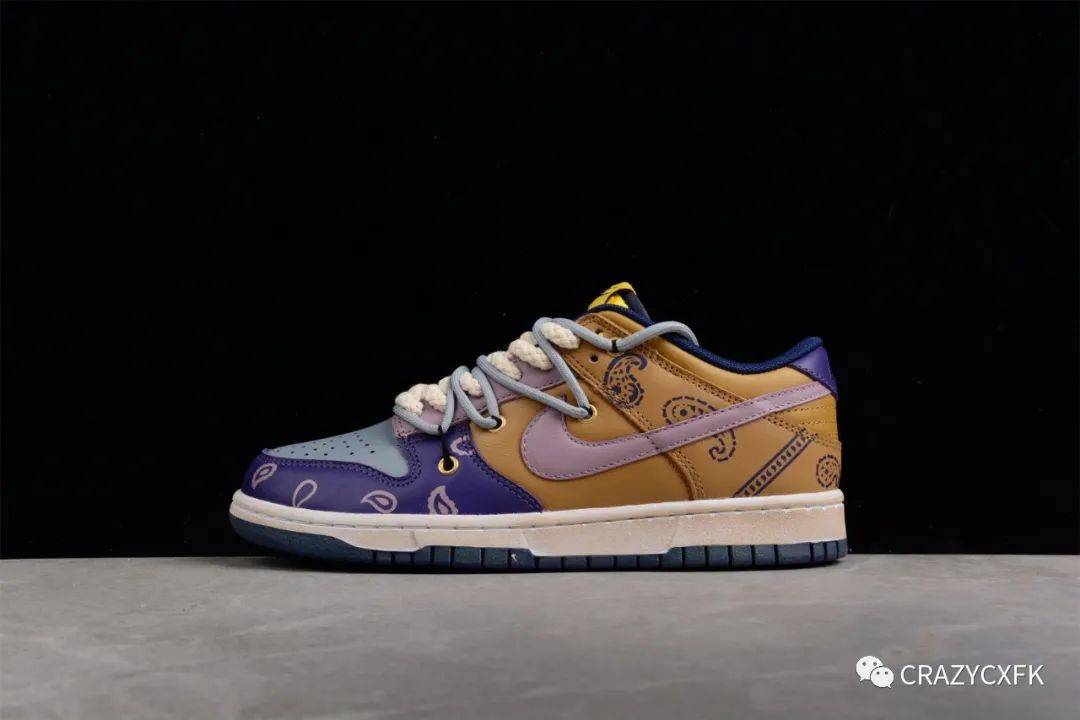 耐克nikedunklowretrovibe紫棕解构腰果花做旧高街板鞋