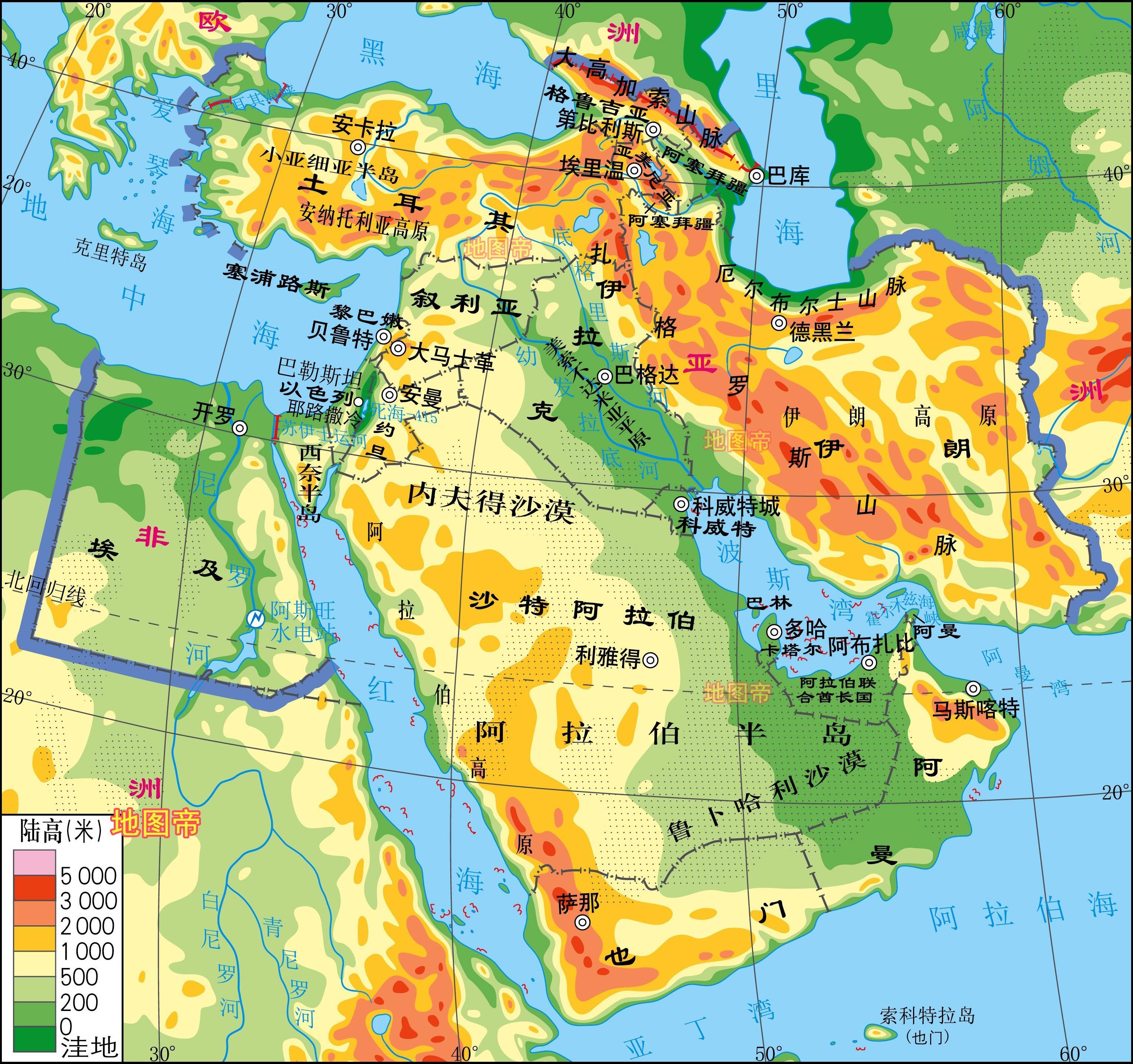 沙特阿拉伯地区的地图