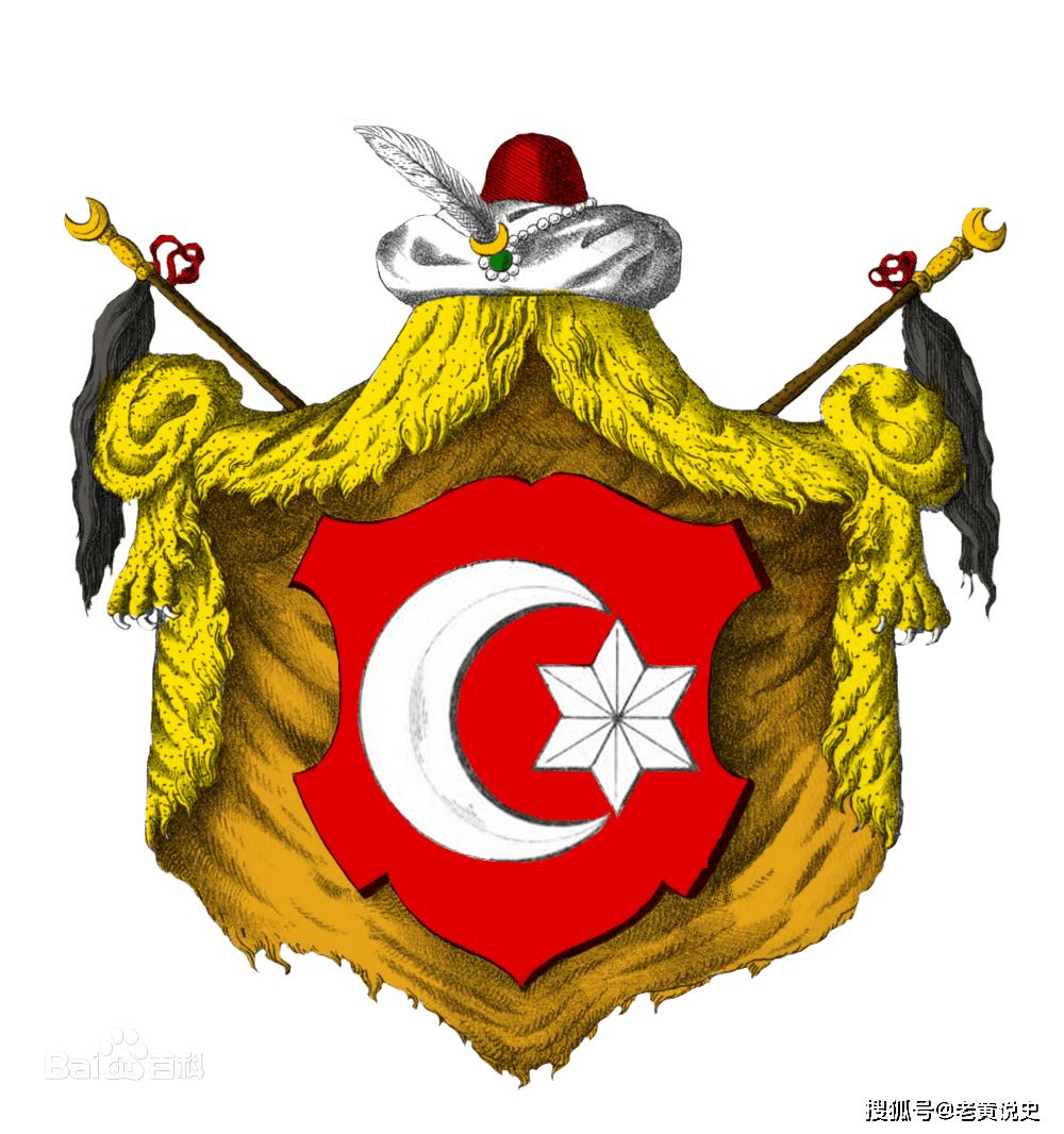 奥斯曼帝国国徽之三(1882-1922)如下图:土耳其建国后,其国旗保留了