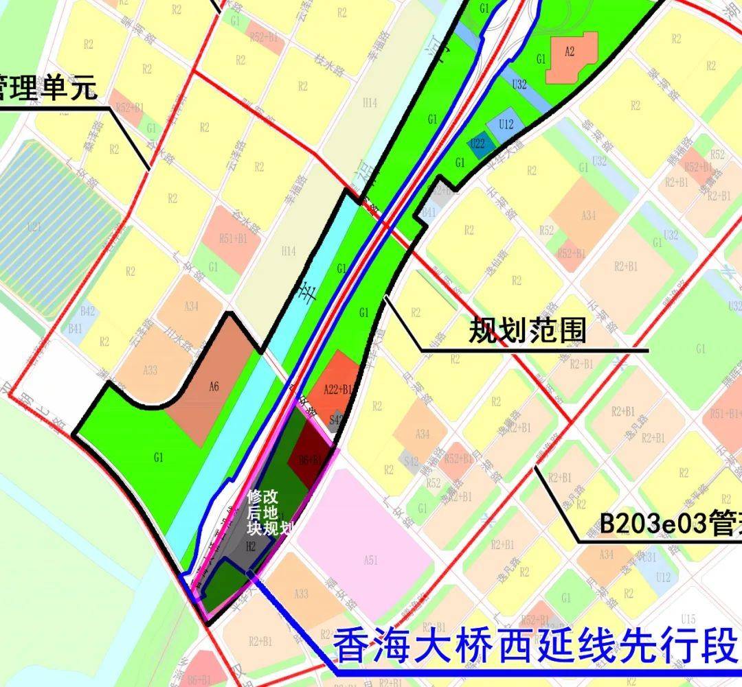 即將開建香海大橋西延線先行段控規修正湖心路要爆發