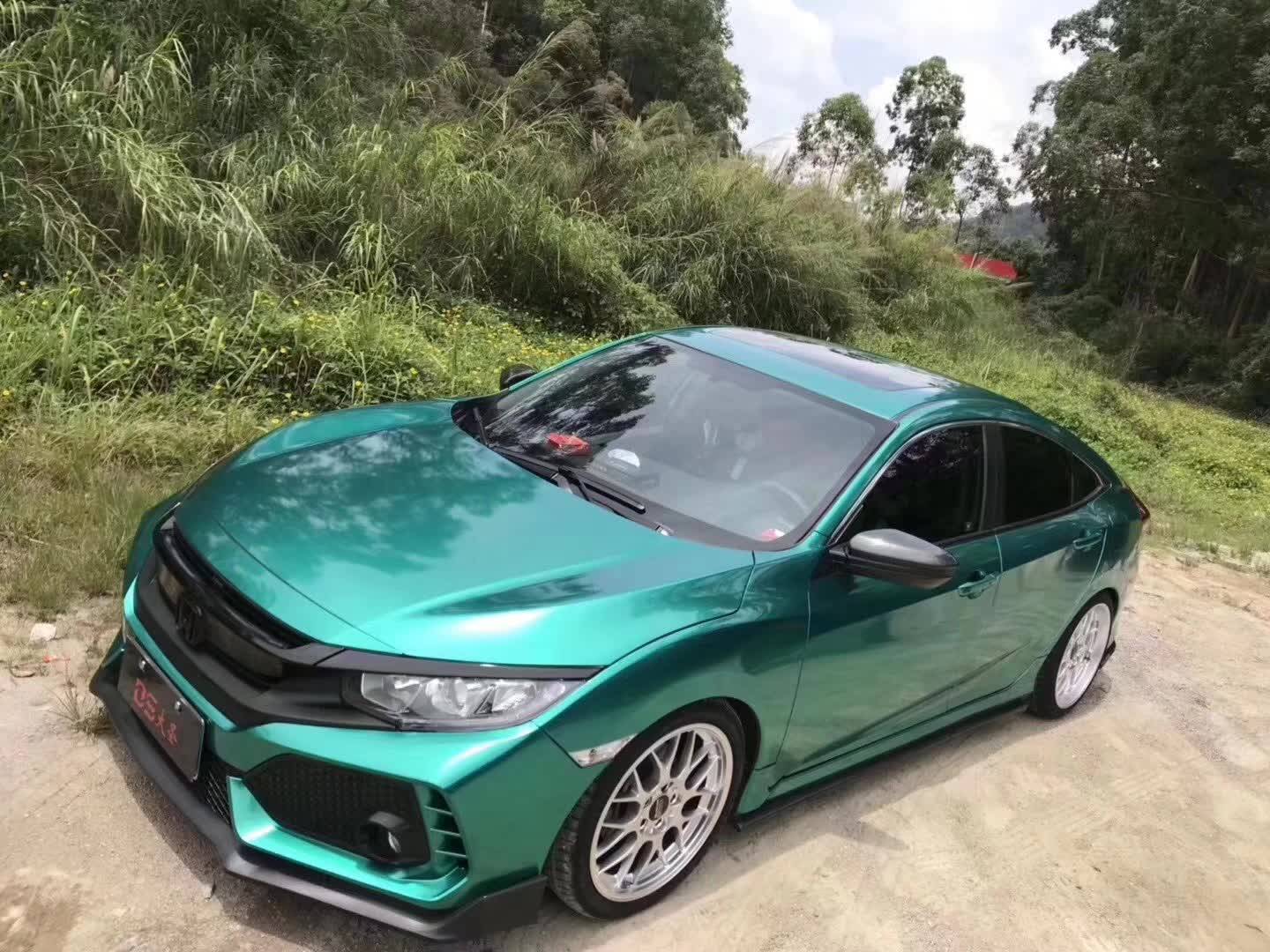 回头率百分百,本田思域超亮金属祖母绿改色膜 skto
