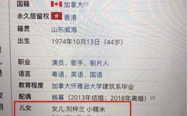 有网友曝出一张疑似刘恺威的个人简介,上面写着小糯米的大名:刘梓兰