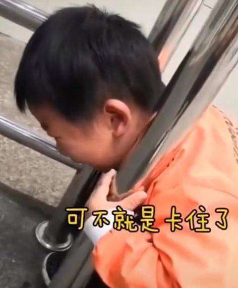 "爸爸,我头卡住了!"男孩卡在栏杆里痛哭,父子俩对话让人笑翻_小孩_家