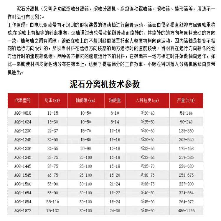 单层分筛式矿渣砂石分离机设备技术参数图表矿渣砂石分离机现场施工