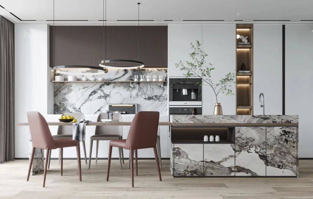 在岛台设计上建议使用天然大理作为装饰不仅能提升空间