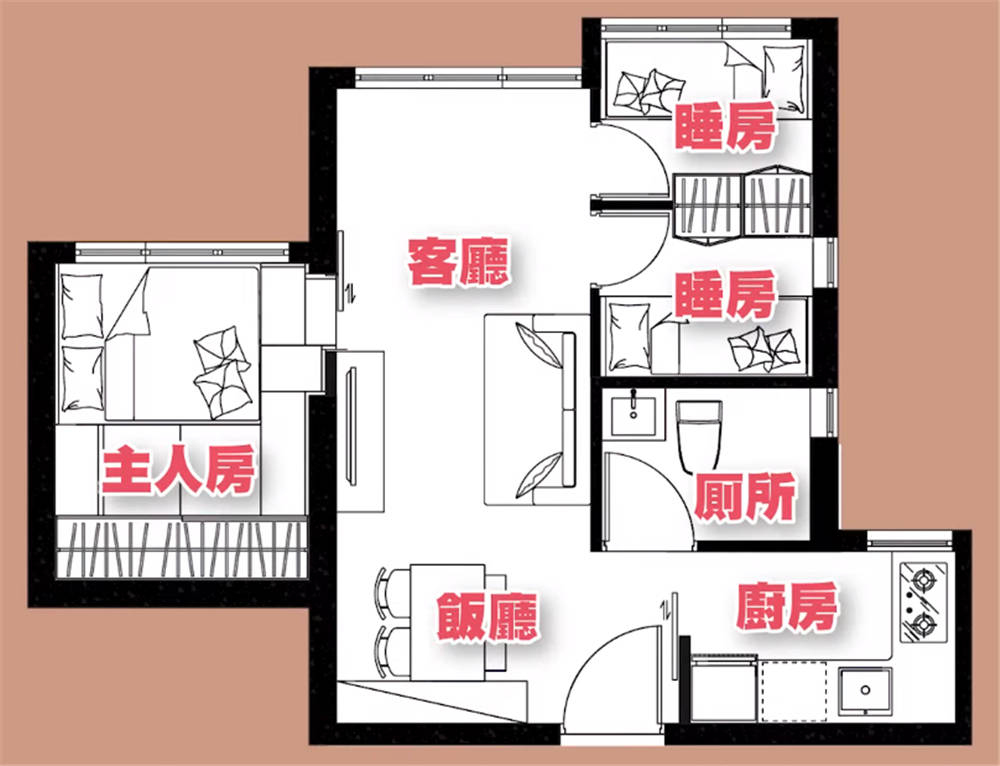 香港一家四口挤进44㎡小家利用衣柜当隔断两室豪装成三室