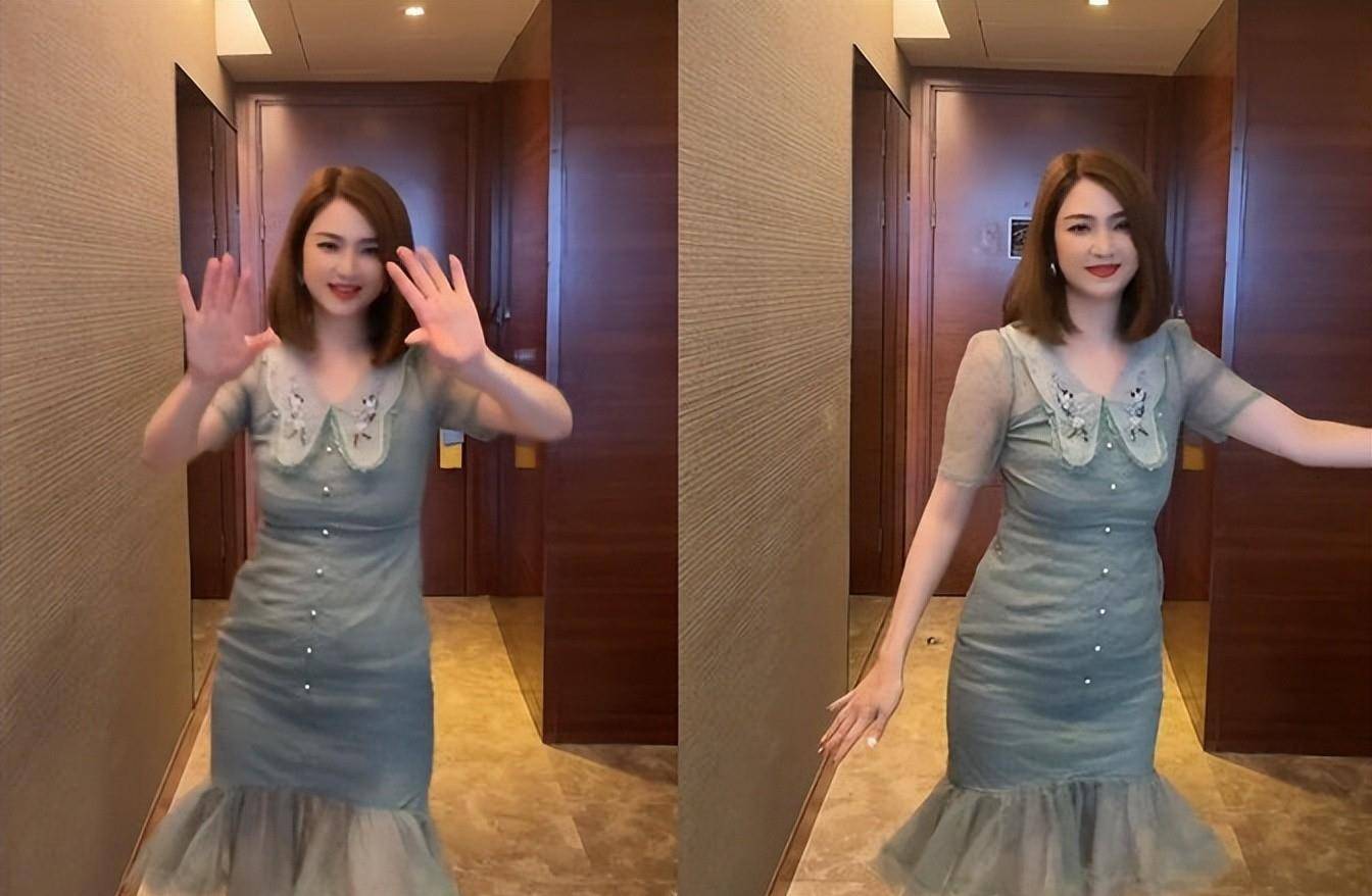 原创洪欣怎么突然胖了穿薄纱连衣裙跳彩虹舞肚子圆鼓鼓胖一圈