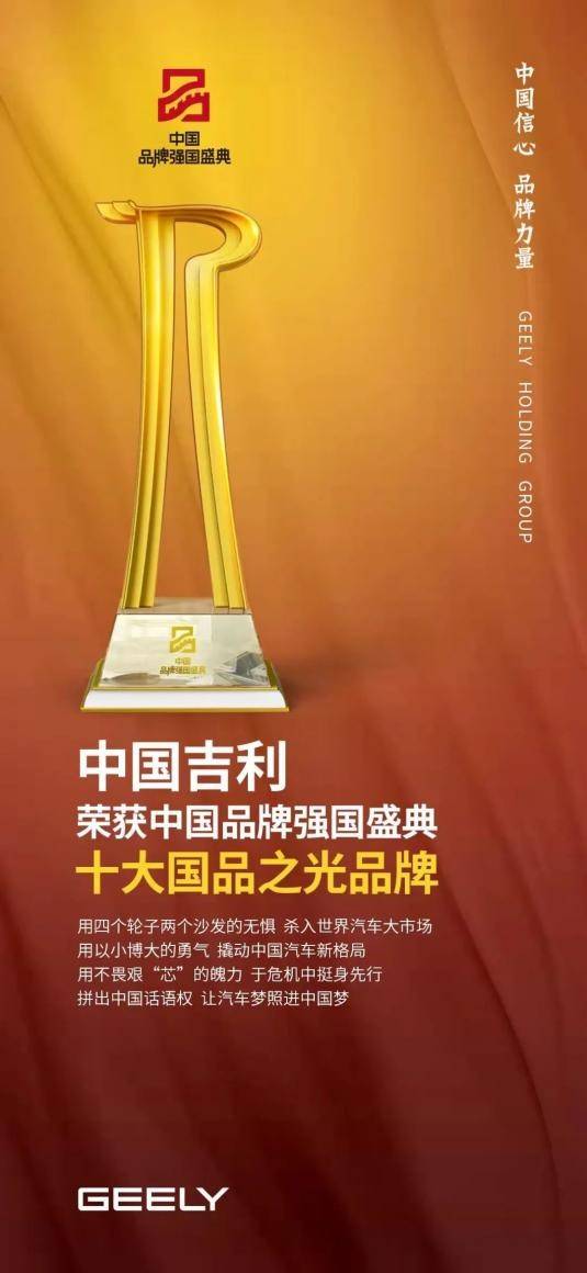 中国品牌强国盛典重磅揭晓吉利凭什么登榜