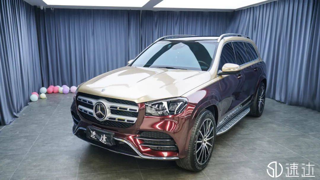 奔驰gls双拼改色金属黑玫瑰香槟金