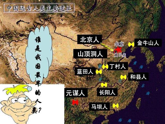 记住:云南元谋人,广东马坝人,湖北长阳人,陕西蓝田人.