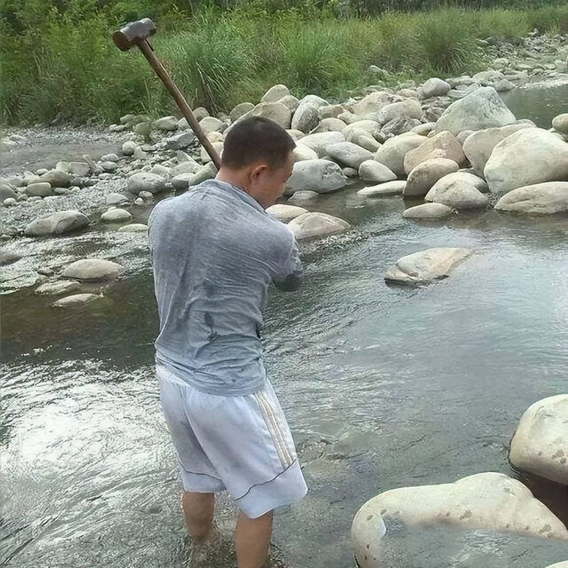 用大鐵錘砸石頭抓魚,有力氣也得有技巧_魚兒_水面_小魚