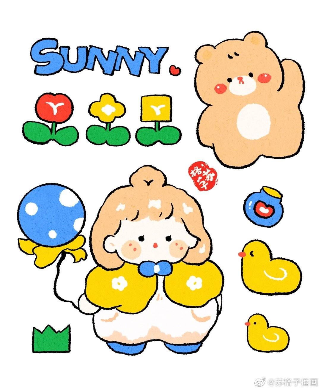 超简单超可爱的手账贴纸画,快来码住_插画_带着_小朋友
