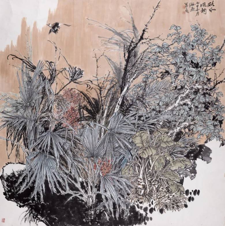 国画名家徐海燕古朴肃穆的大景花鸟世界