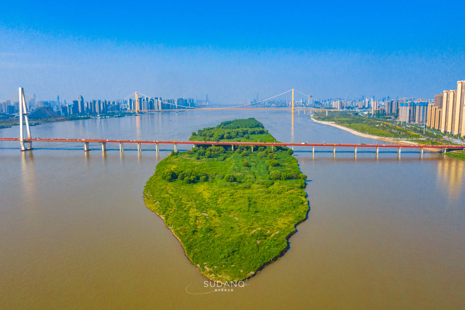 原创武汉江滩独具特色打卡白沙洲的江滩公园建有江城最长樱花大道