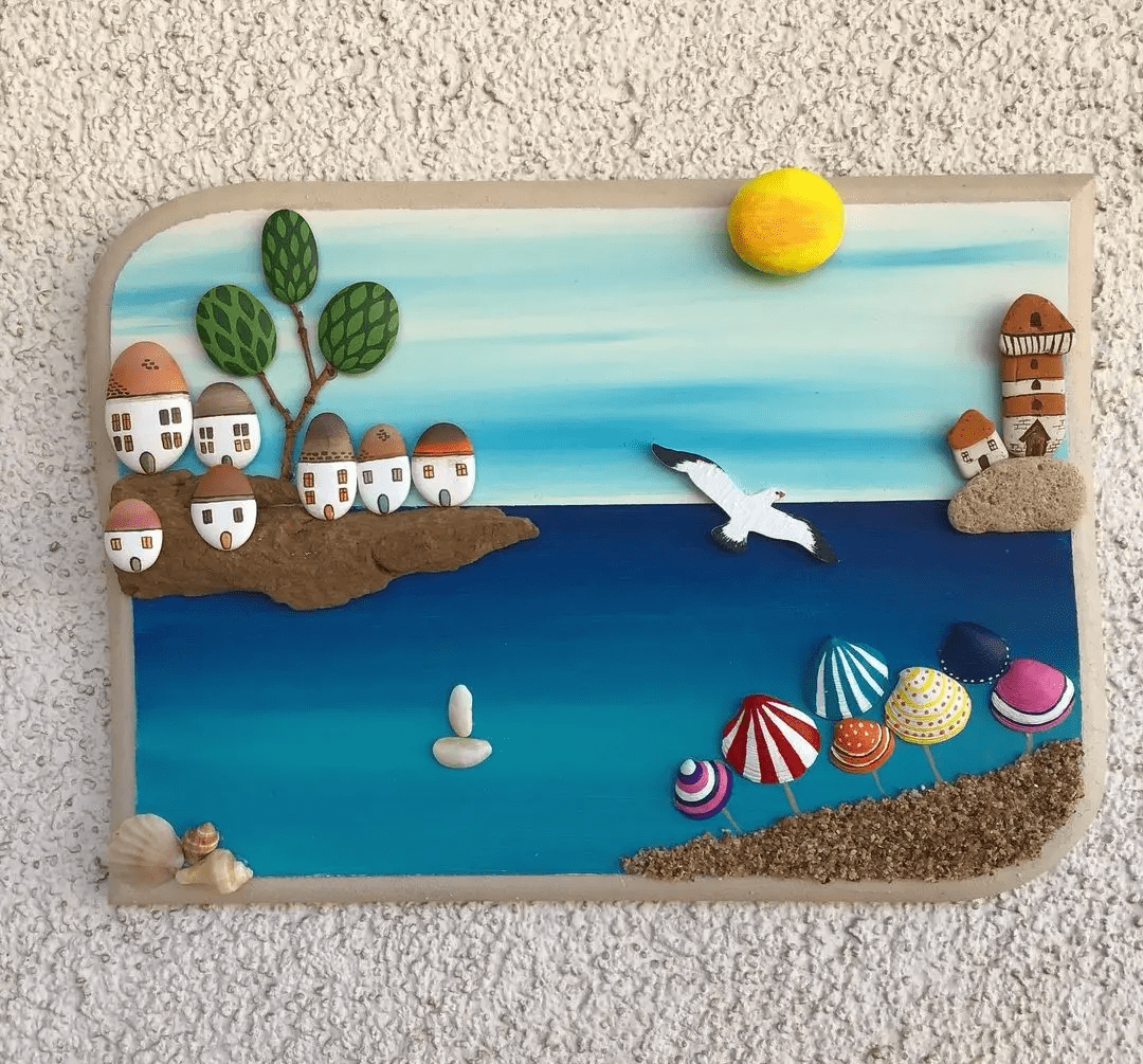 diy石头画丨这个夏天,总要去海边捡一次石头吧!_创意_海浪_镜框
