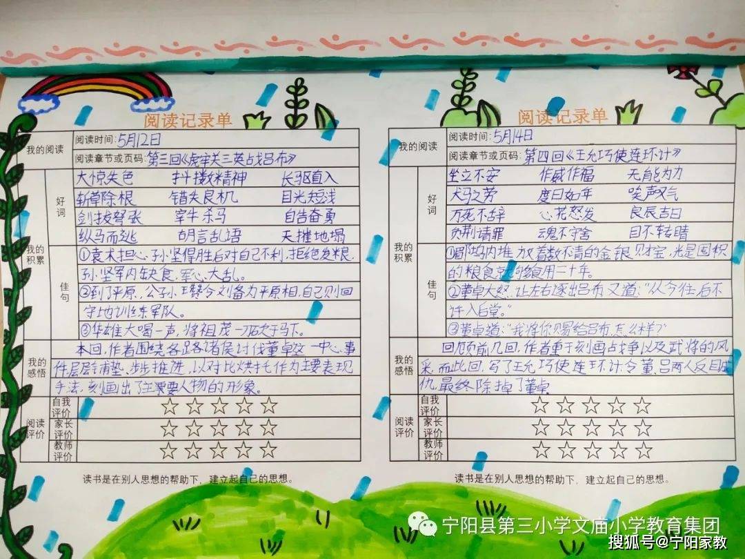 同学们以书为友,每天见面,以读书记录单为切入口,挖掘书中的闪光点,用