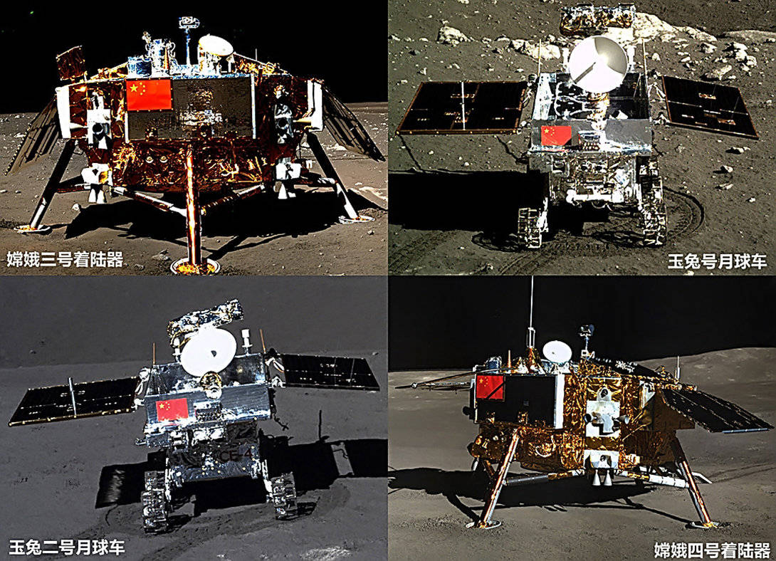 其中嫦娥一号和二号是环绕器,嫦娥三号携带玉兔号月球车着陆月球正面