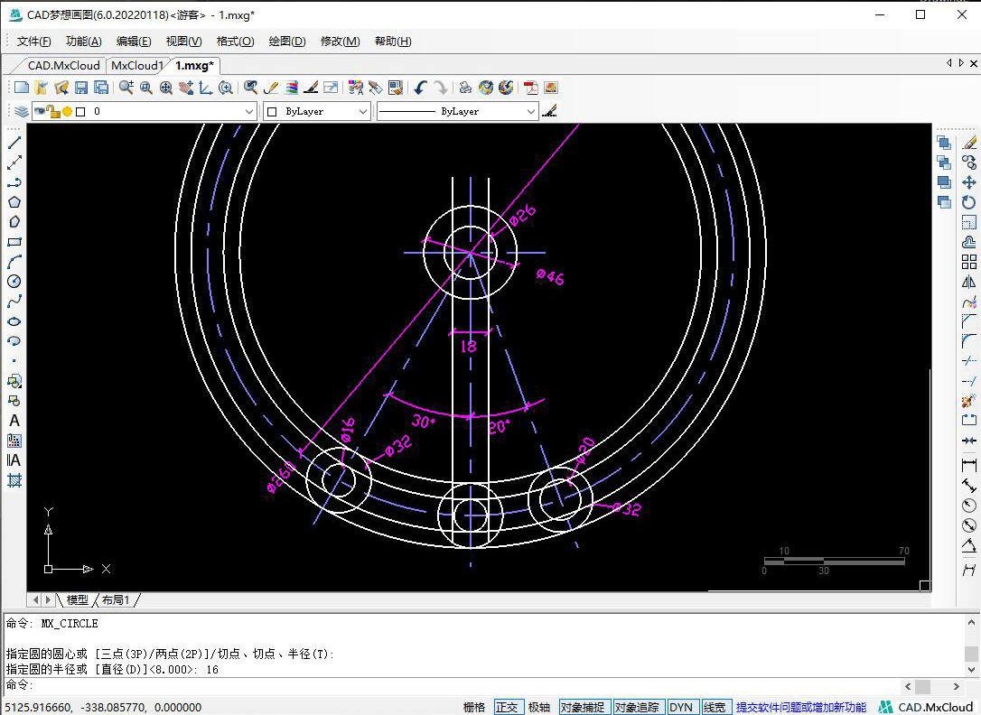 cad机械零件平面绘制练习一