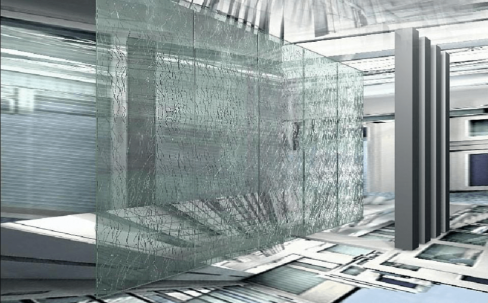 冰裂纹玻璃是钢化夹胶玻璃在人为击碎后完整地停留在夹胶玻璃内侧形成