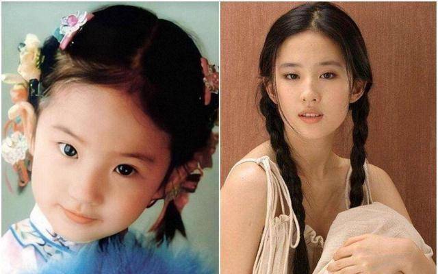 原创             刘亦菲的古典美小脸与小时候宝宝的胖脸相差甚远，妆容也更细腻