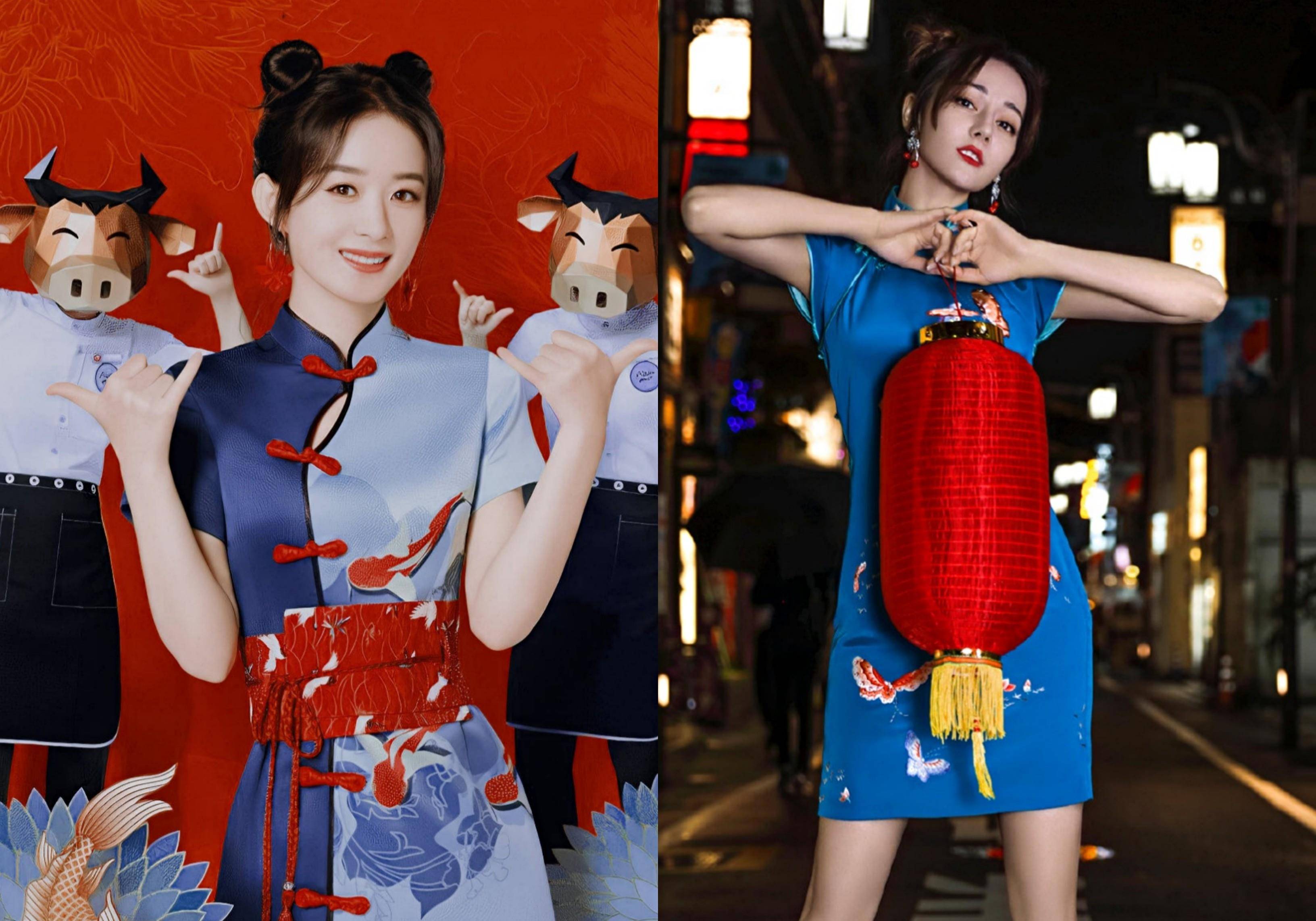 赵丽颖最新造型曝光,大胆挑战旗袍加双丸子头,却撞型迪丽热巴_发型