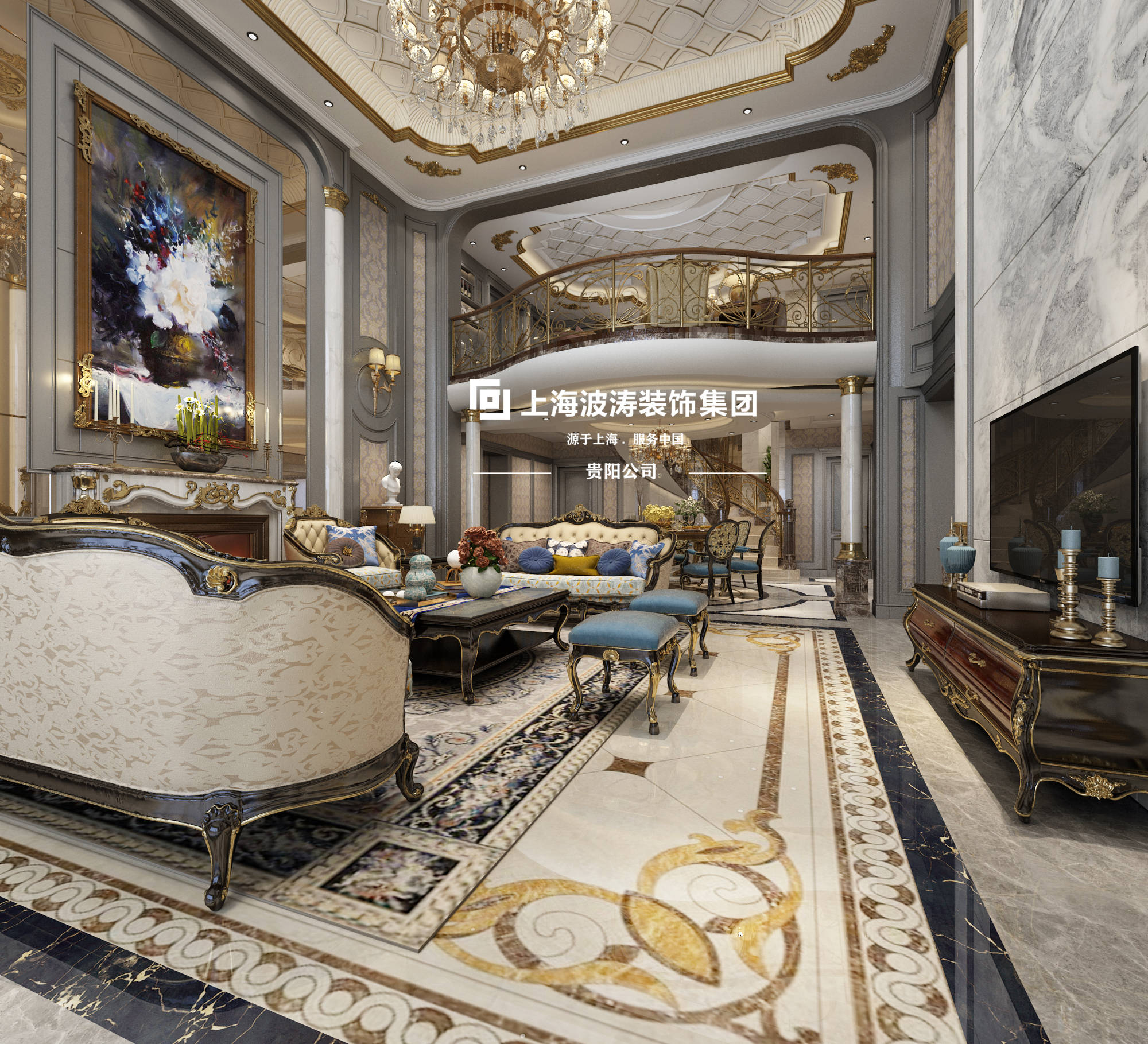 贵阳别墅装修450平方米法式风格,金碧辉煌的烂漫气息