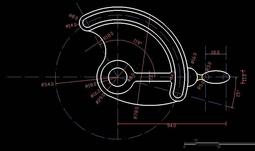 cad机械零件平面绘制练习七