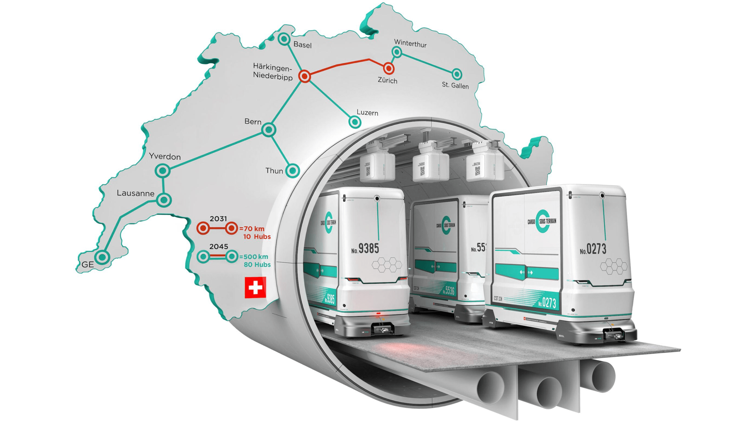 sous terrain 正在开始建设首个 70 公里的自主地下货运物流系统