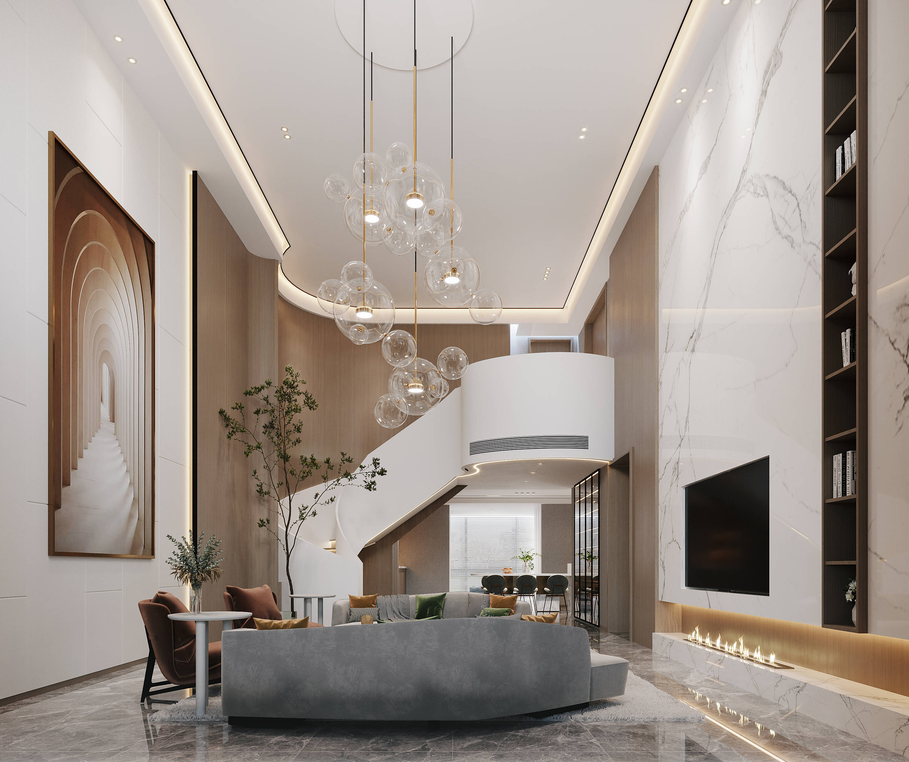 贵阳跃层别墅空间装修现代风格无主灯设计这样的风格你喜欢吗