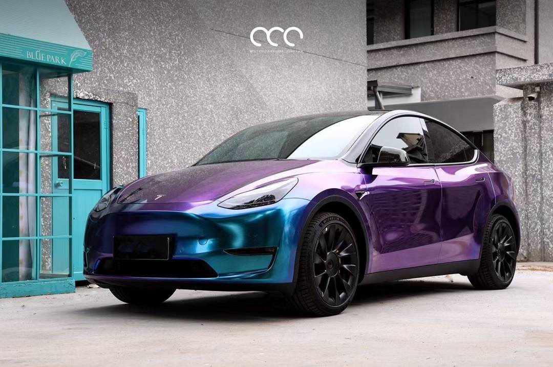 特斯拉model y漫彩改色膜变色龙亮面紫魅蓝,时尚而又梦幻的颜色_全国