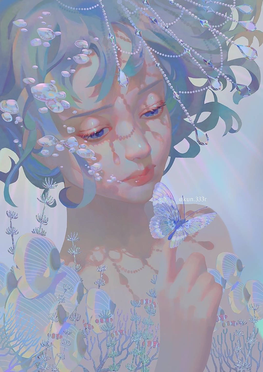 梦幻唯美的镭射风二次元少女插画,在质感上比彩虹更加鲜亮_作品_笔下