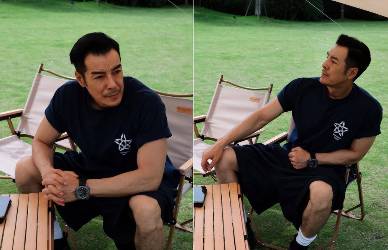 51岁知名演员野外露营,全身肌肉似年轻小伙,娇妻时尚