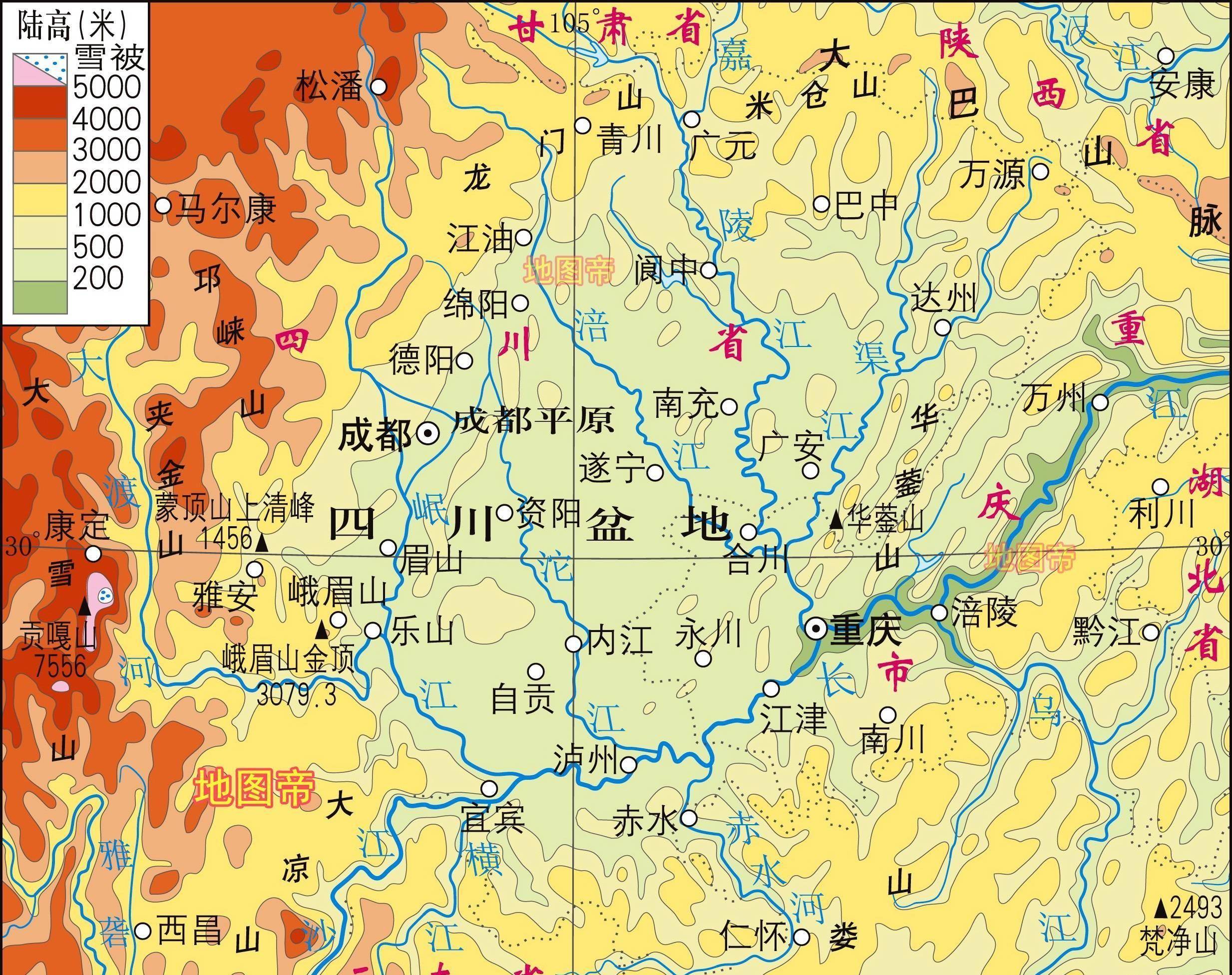 四川盆地北有秦嶺,東有大巴山,巫山,西有青藏高原,南有大婁山,雲貴