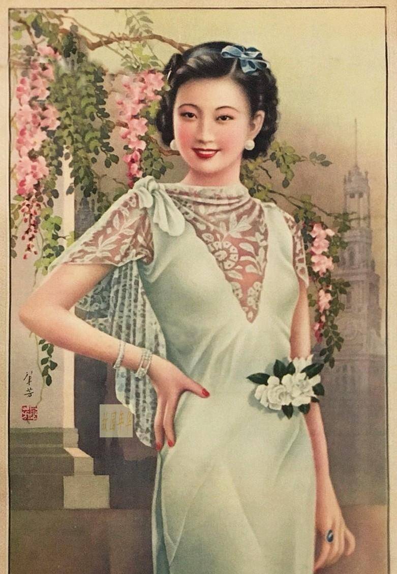 藏家私藏年画流出,民国旗袍美女年画,开眼了_画作_徐胜记_上海