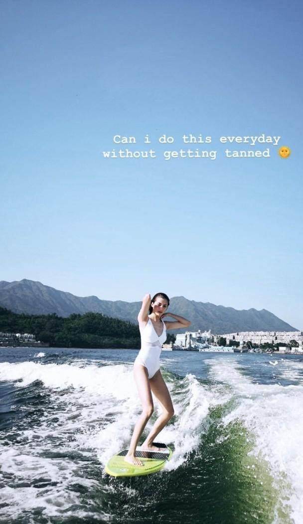 林峰前女友吴千语出海冲浪,大长腿让人挪不开视线_朋友_单身_女孩子