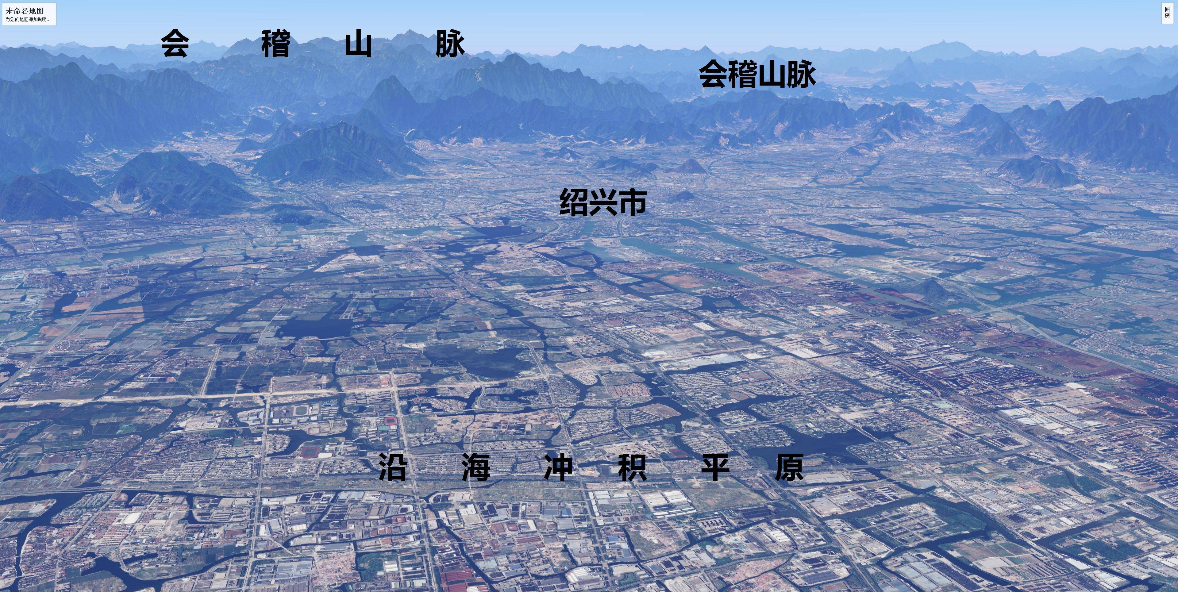 杭州湾沿岸五大城市简易地形图:杭州,嘉兴,绍兴,宁波和舟山
